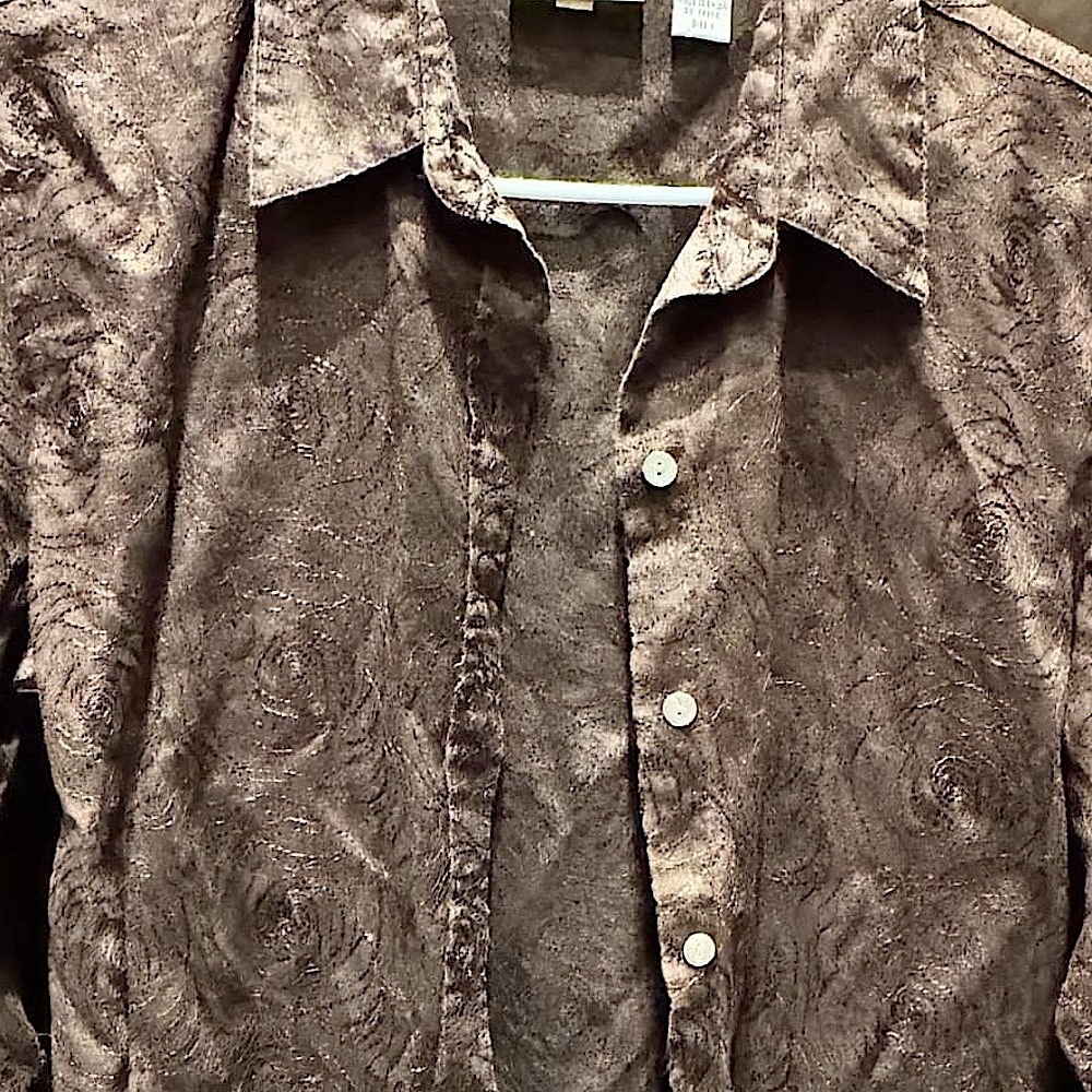 Chicos 100% linen Brown Button-Up stitches rose design size 1 / SMALL US 8/10 - Picture 3 of 4